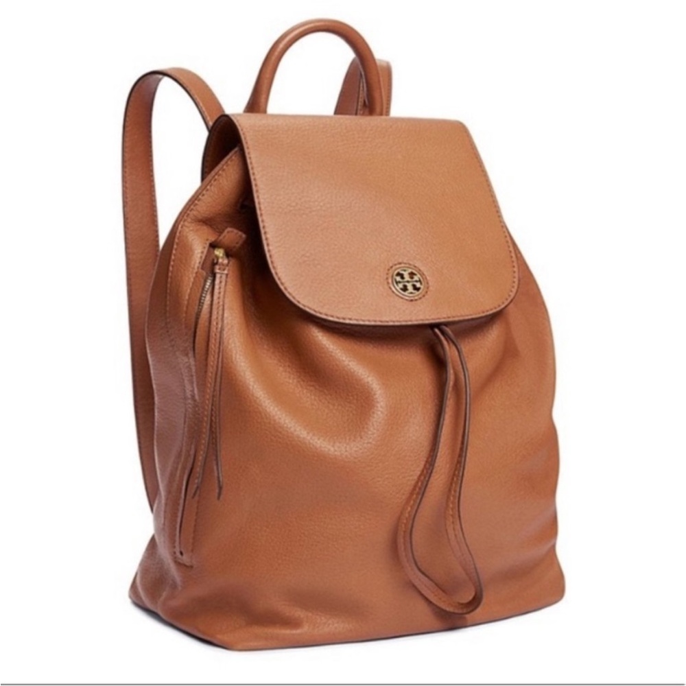 Tory Burch Tan Leather Backpack with Flap Closure